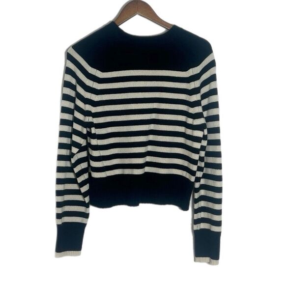 Everlane Navy and Cream Cashmere Cropped Striped Pullover Crewneck Sweater - Picture 3 of 6